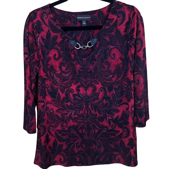 Dana Buchman Women's Red & Black Stretchy Blouse Sz Medium - Picture 1 of 5
